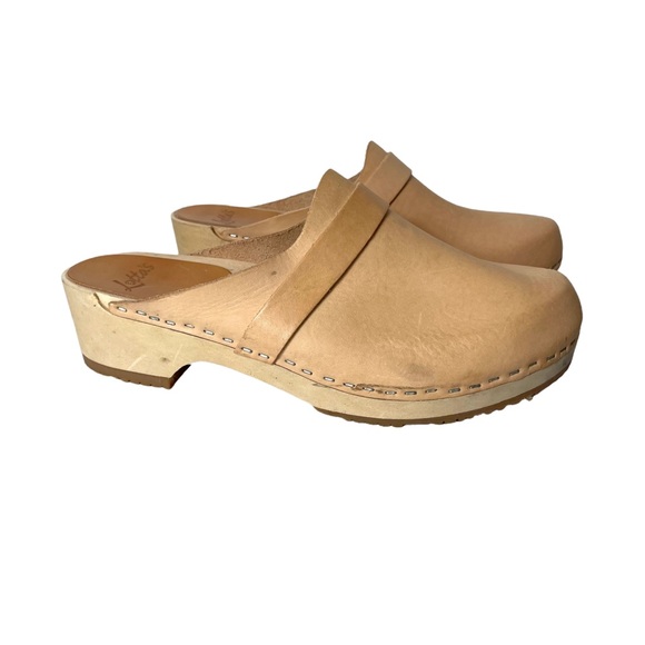 Lotta From Stockholm Tan Clogs Size 10.5 Heel Wooden - Picture 6 of 12